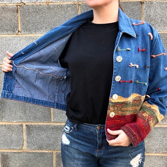 Vintage Prairie Themed Jean Jacket ft Horses‎ - Picture 3 of 7